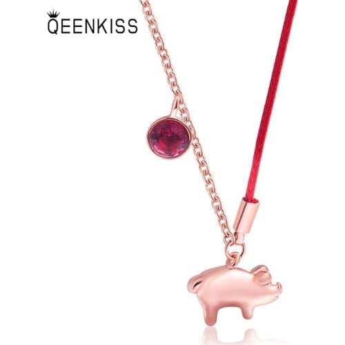 QUEENKISS NC6133 2021 Fine Jewelry Wholesale Fashion Lady Girl Birthday Wedding Gift AAA Zircon 18KT Rose Gold Pendant Necklace