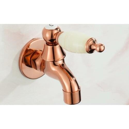 Rose Gold Finish Design Brass Bibcock Faucet Tap Mop Pool Tap Bathroom Washing Machine Water Faucet Jade Handle Taps