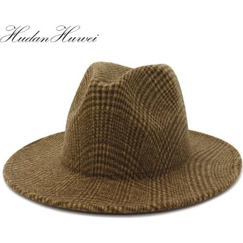 Classical British Style Autumn Winter Flat Wide Brimmed Jazz Panama Wool Fedora Hat Fall Hats for Women 2020 Wholesale