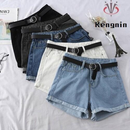 High Waist Crimping Women Denim Shorts Summer 2021 Korean Chic Loose A-Line Pantsalone Casual Female Wide Leg Shorts KE1296