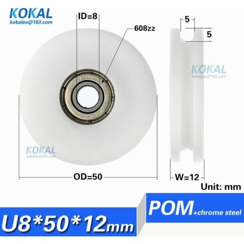 [U0850-12] 10PCS 608zz bearing coated with NYLON POM inner diameter 8mm sliding door window U/V groove bearing roller
