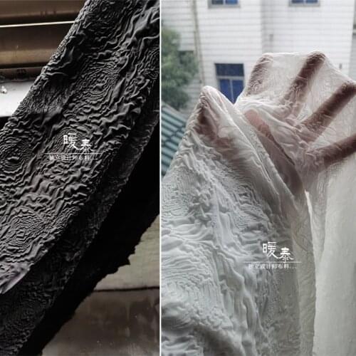 Unique Chiffon Pleated Fabric Flower Patten Black White DIY Background Decor HanFu Skirt Gown Dress Creative Designer Fabric