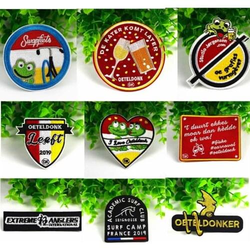 Pulaqi Sign Cute Frog Patches Full Embroidered Frog Carnival For Netherland Iron On Patches For Clothing Embroidered Badges DIY