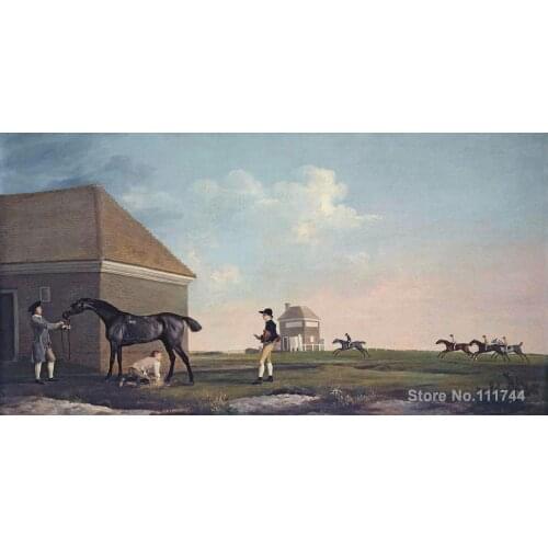 High quality oil painting of George Stubbs Gimcrack On Newmarket Heath With A Trainer A Stable Lad And A Jockey Hand painted