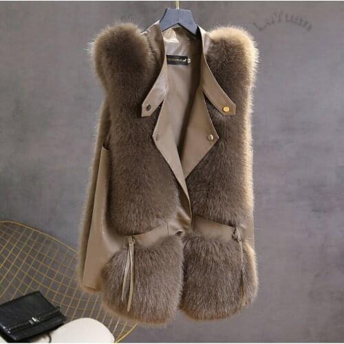High Quality Imitation Fox Fur Vest Jacket Women Fur Vest Jacket 2021 Winter Waistcoat Long Fur Vest Female Vestcoat Sleeveless