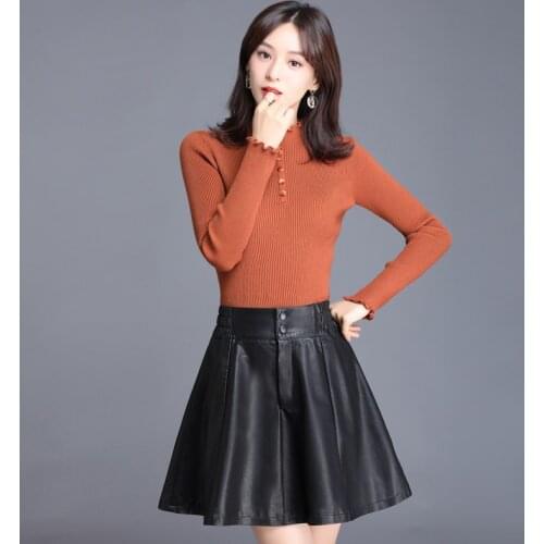 Women High Waist Faux Leather Mini Skirt New Ladies Elegant Black Elastic Waist A-line Skirt Female Party Club Skirts Bottoms