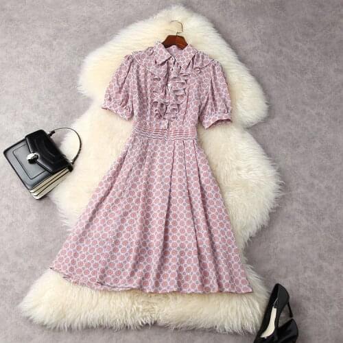 European and American womens clothing new summer 2021 Short sleeve lapel Flounce print Fashion pleated dress