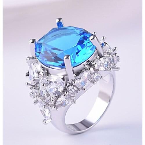 Womens 925 Silver Water Drop Pear Shaped Sapphire Zircon Ring Engagement Wedding Gift Jewelry Ring Wholesale