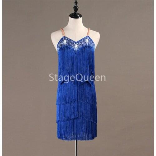 Blue latin dance costumes for women latino dress dance latin rumba dance dresses fringe dance costumes women latin dres