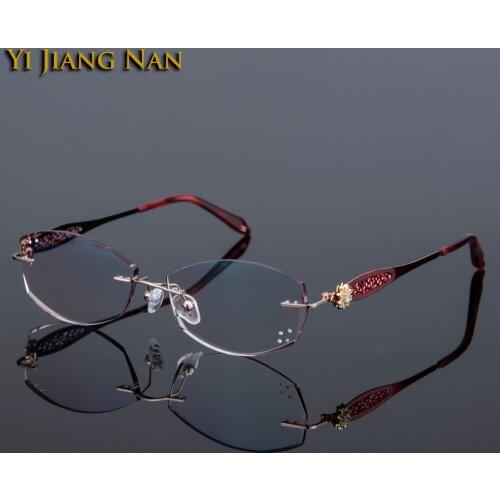 Women Top Quality Rimless Glasses Frame Prescription Spectacles Female Fashion Tint Color Lenses with Stones