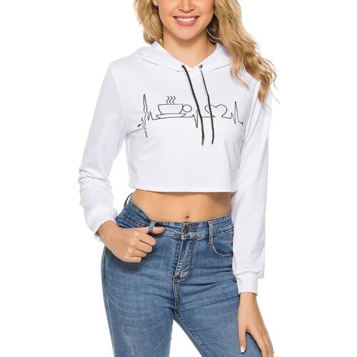Woman Hoodies Lady Hooded Printed long-sleeved Solid Color Dew Waist Cropped Hoodie Femme Sweatshirts Robe Feminina