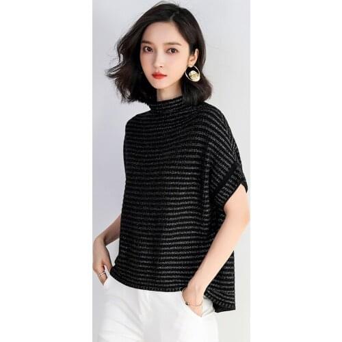 New Autumn Lady Irregular Turtleneck Wool Sweater Fashion Batwing Sleeve Female Cashmere Sweater Pullovers Short Sleeve