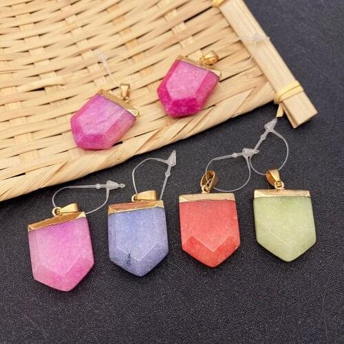 1 Piece of Natural Stone Pendant Colorful Gemstone Sword-shaped Electroplating Craft Jewelry Exquisite Necklace Key Ring Pendant