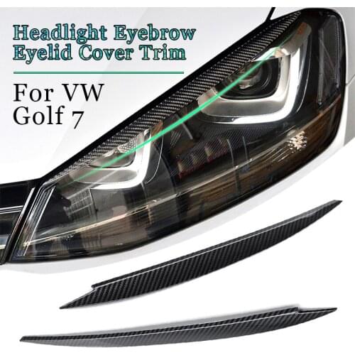 2PCS 43x3cm Headlight Eyebrow Eyelid Cover Trim For VW Golf 7 VII GTI GTD R MK7 2013-2017 ABS Carbon Fiber Auto Replacement Part