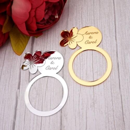 20pcs/lot Personalized Wedding Dinner Napkin Ring Holders Engagement Party Favor Custom Couple Name Princess Party Table Decor