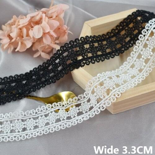 3.3CM Wide Cotton Flowers Fabric Embroidered Fringe Ribbon Neckline Collar Trim Dresses Curtains Sofa DIY Sewing Lace Material