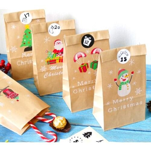 6pcs Christmas Packing Bags Set Christmas Snow Claus Paper Bag Sticker Snowflake Beautiful Gift Bag Decorations