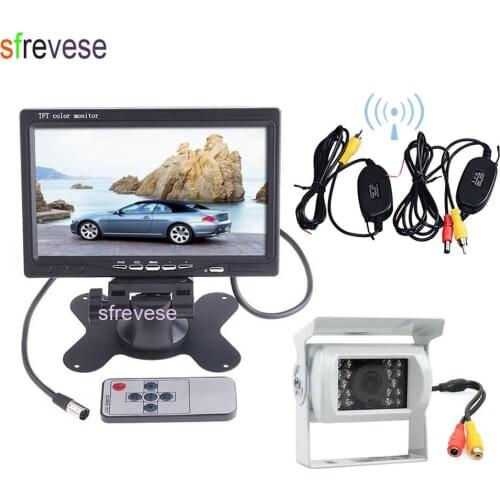 7" LCD Monitor Car Rear View Kit + Wireless 18 IR Car CCD Reversing Backup Camera White Parking System