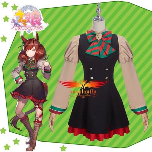 Anime Umamusume: Pretty Derby Nice Nature Cosplay Costumes Adult Women JK Uniform Dress Khaki Blouse Bow-Tie Accessory Halloween