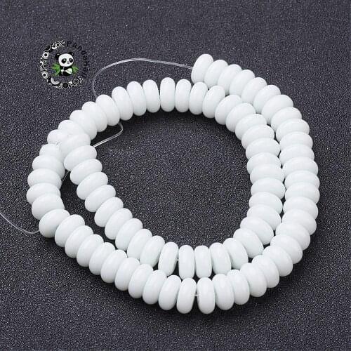 White Glass Rondelle Spacer Beads Strands, 8x3.5mm, hole: 1mm, about 76pcs/strand, 10.5"