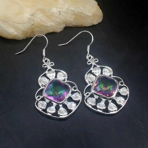 Hermosa Unique Classic Mystical Topaz Genuine 925 Silver Dangle Drop Hook Earrings Jewelry Gifts for Women Girls 20213781