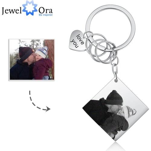 JewelOra Customized Photo & Date Engraved Calendar keychains for Ladies Personalized Square Stainless Steel Keyring Jewelry Gift