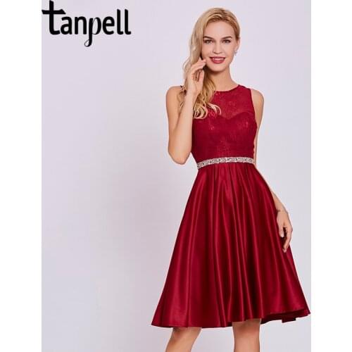 Tanpell beaded lace cocktail dress burgundy sleeveless knee length a line gown women homecoming formal short cocktail dresses