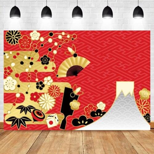 Laeacco Happy New Year Japanese Festivals Fan Paper Cutting Pattern Photography Backdrop Photo Background Photocall Photo Studio