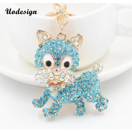 Fashion Blue Crystal Pendant HandBag Keyrings Keychains For Car Charm Trinket Women Bag Key Chains Holder