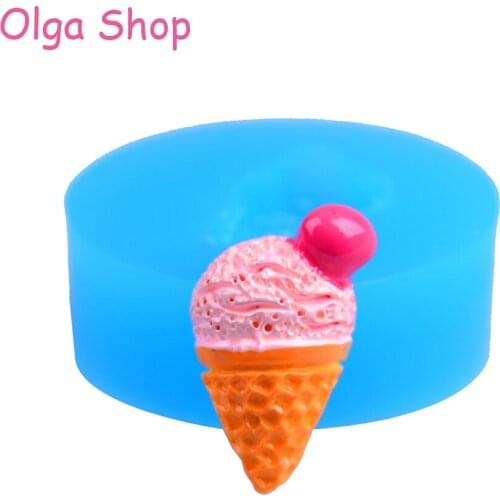 XYL032 Ice Cream Flexible Silicone Mold with Scoop Cherry Miniature Sweets Deco Polymer Clay Jewelry Charms Cabochon