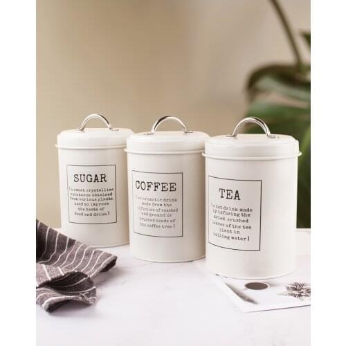 Set of 3 Metal Tea Coffee Sugar Storage Jars Canister Bin Pot Kitchen Container JU32403