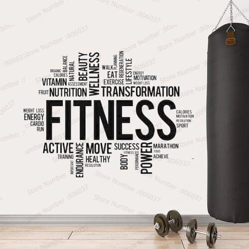 Fitness Studio Wall Sticker Gym Sports Energy Vitamin Wall Mural Fitness Sign Vinyl Decals Active Exercise Decoration WL584
