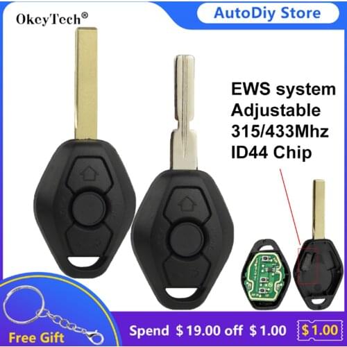 OkeyTech 315/433Mhz Adjustabled ID44 Chip EWS System Remote Key For BMW EWS X3 X5 Z3 Z4 1/3/5/7 Series E38 E39 E46 HU92/HU58 3BT