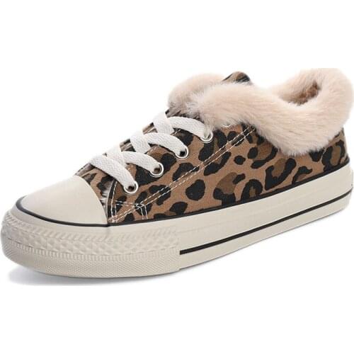 OLOMM 2019 winter womens large size leopard cotton shoes suede womens vulcanized shoes warm plus velvet womens shoes AB-61
