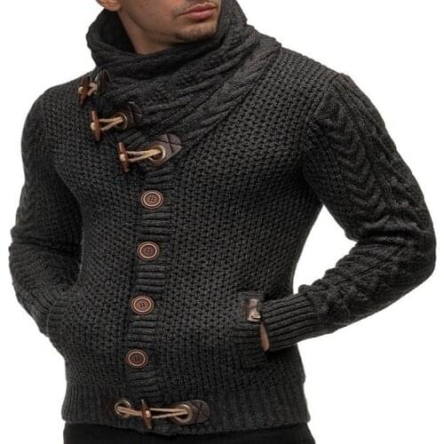 Autumn Winter Turtleneck Sweater Men Casual Solid Color Plus Size Full Sleeve Button Knitting Clothing Tops Wild