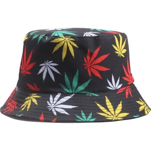Fashion Cotton Fishing Hat Women Mens Bucket Hat Maple Leaf Printing Panama Hat Outdoor Hip Hop Cap Sun Flat Top Fisherman Hats