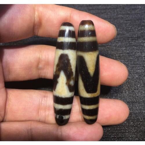 Pair Energy Magic LKbrother Talisman Treasure Magic Power Tibetan Old Agate Ivory Color Tiger Tooth totem dZi Bead Amulet
