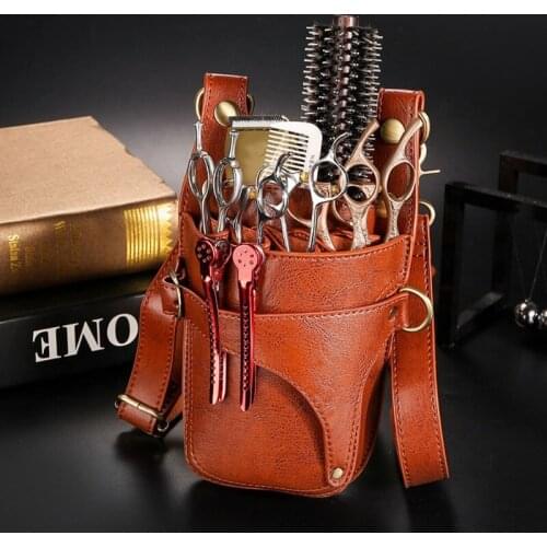Portable PU Leather Scissors Bag with Strap Hair Stylist Pocket Hairdressing Tool Pouch for Hairdressers