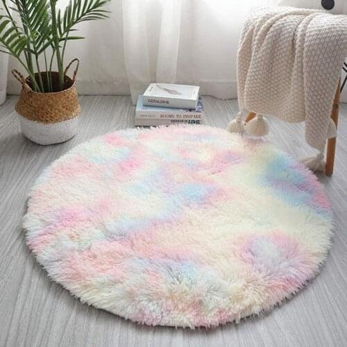 Fluffy Colorful Shag Round Area Rug Plush Carpet For Kids Girls Living Room Bedroom Decor Tie-dyed Rug (Round)160x160cm