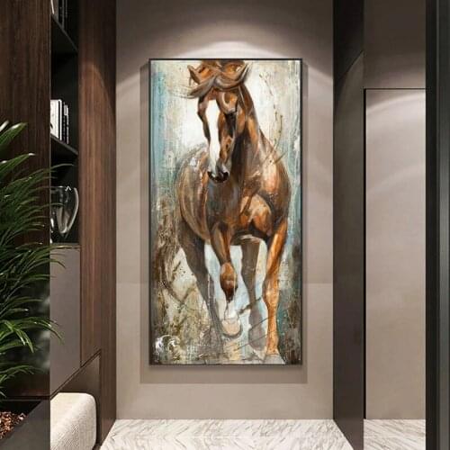 Hand Painted Abstract Oil Painting Wall Art White Green Brown Horse Modern On Canvas For Living Room Picture Minimalist No Frame