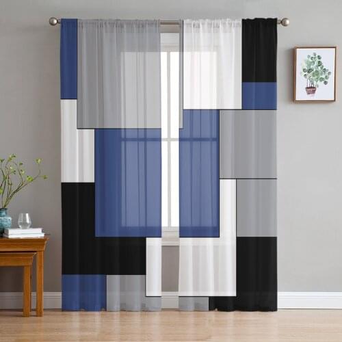 Youth Bedroom Sheer Curtains Splicing Color Block Art Kitchen Study Curtains Living Room Holiday Decor Tulle Curtains