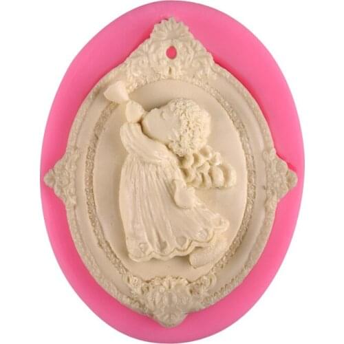 Angel Shaped Fondant Silicone Mold with Trumpet Perforated Frame Photo Frame Mold Pendant Accessory Mold