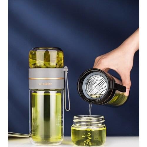 420ml Super Hard Glass Water Bottle Portable Durable Water Bottle With Tea Strainer School Office Nice Travel Mug Coffee Tea Cup
