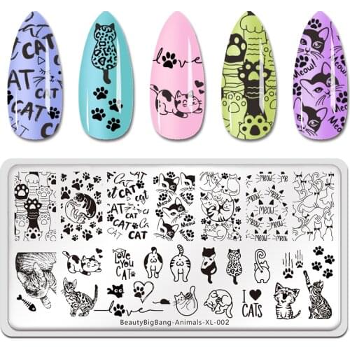 Beauty Bigbang Stamping Plates Animal XL-002 Cute Cat New Style Lovely Heart Image Stainless Steel Stencil Nail Art Template