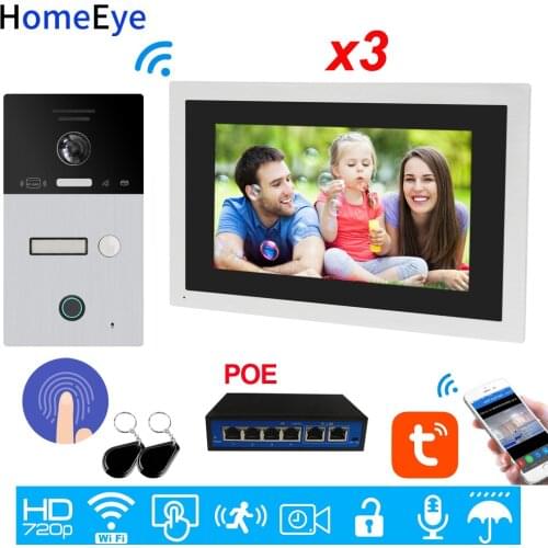 10‘’ WiFi Video Intercom IP Video Door Phone TuyaSmart App Remote Unlock RFID Card+Fingerprint 1-3 Security Home Access Control
