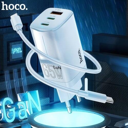 Hoco 65W GaN PD3.0 USB-C Quick Charger For iPhone 12 TypeC QC PD Dual USB Phone Charger Adapter For Xiaomi Macbook Laptop Tablet