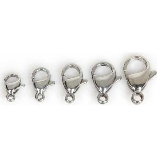 10pcs/lot 5 Size Stainless Steel Lobster Clasps Hooks End Connectors Clasps For DIY Necklace Jewelry Making