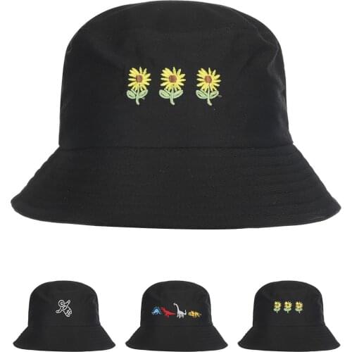Women Fisherman Sun Hat For Summer Sun Protection Shading Hat Double-sided Bucket Cartoons Black Personality Hat