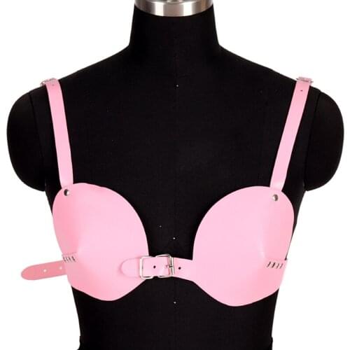 Gothic Body Harness Leather Bra Pink Full Cup Top Chest Bondage Punk Lingerie Belt Cage Breast Sexy Pole Dance Brassiere Sex Toy