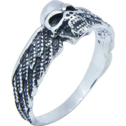 Size 6-10 Lady Girls 925 Sterling Silver Skull Ring Jewelry S925 Fashion Punk Style Ring